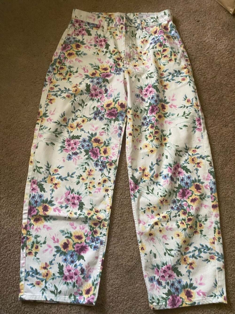 Gap Barrel High Rise Jeans Size 28 Short White Floral Print Cotton